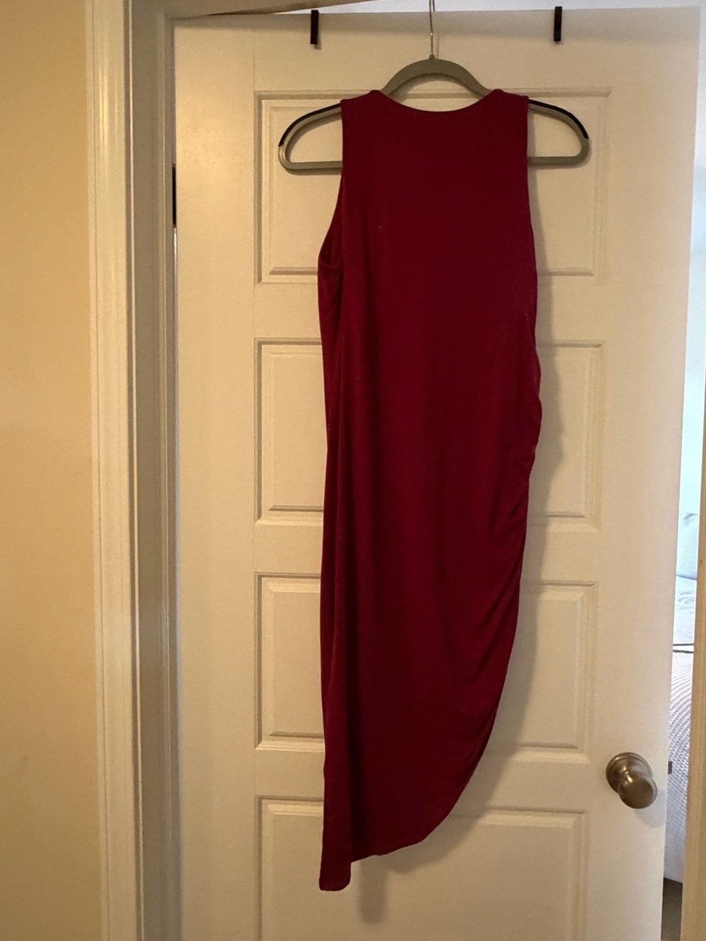 Sleeveless Red Midi Dress - Sleek Asymmetric Hem